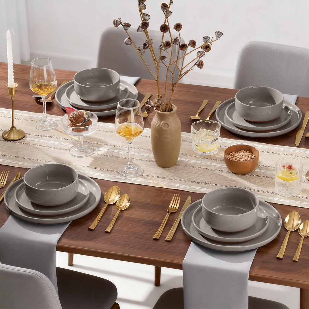 Plates and Bowls Sets, 24Pcs Stoneware Ceramic Dinnerware Dishes Sets