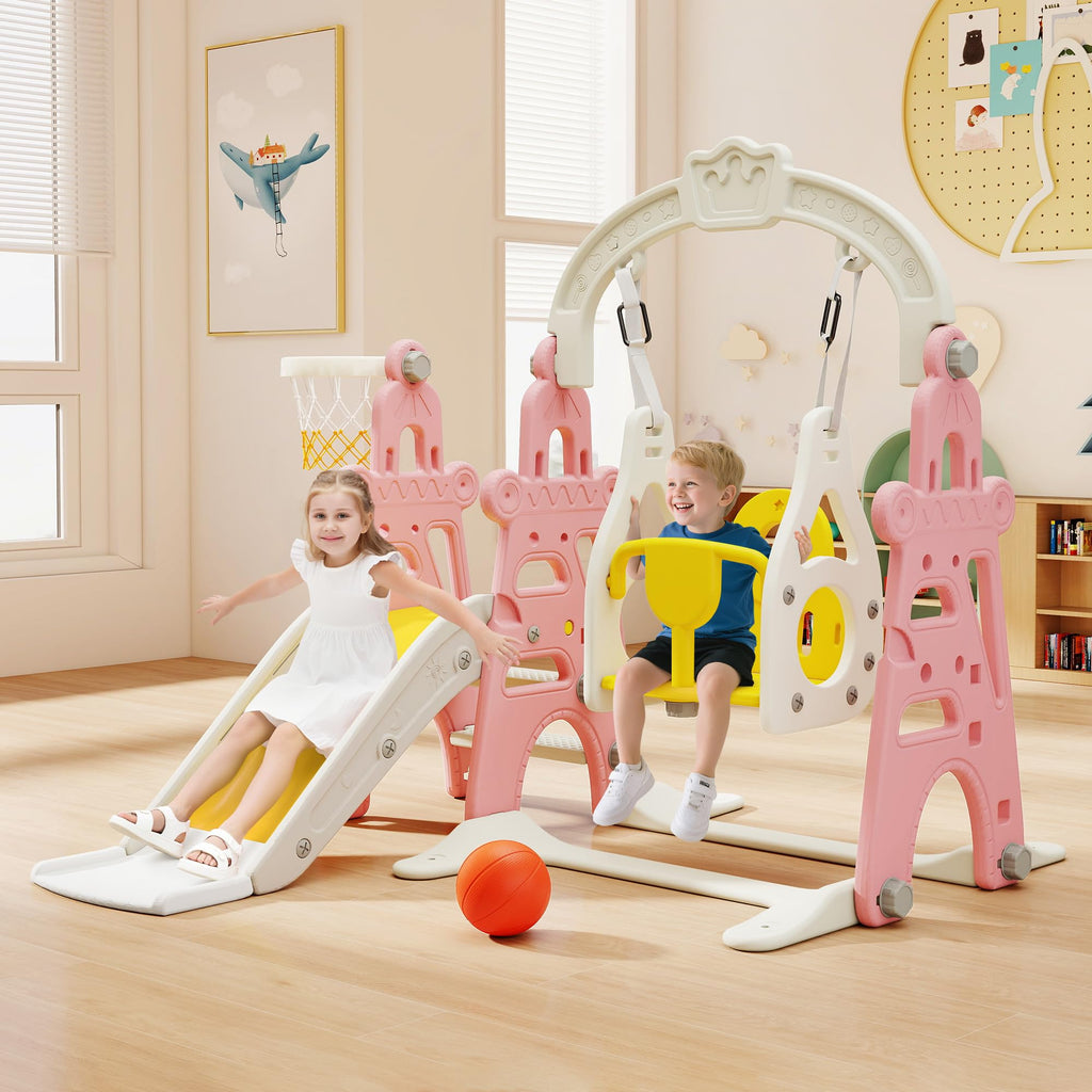 4-in-1 Toddler Slide & Swing Set for Toddlers Age 1-3