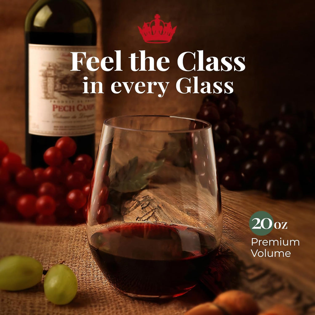 Unbreakable Plastic Stemless Wine Glasses 20 oz | 100% Tritan Heavy Base | Shatterproof Glassware | Ideal For