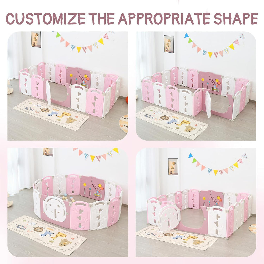 Foldable Baby Playpen, Portable Play Yard for Babies and Toddlers with Safety Lock Gate & Game Panel, Adjustable