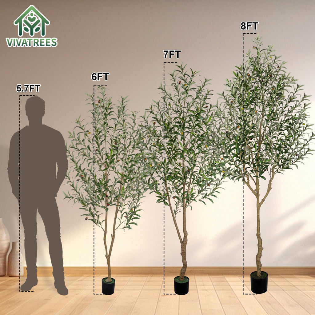 Artificial Olive Tree, 6FT Tall Faux Olive Tree with Pot, Artificial Plants with Natural Wood Trunk and Lifelike