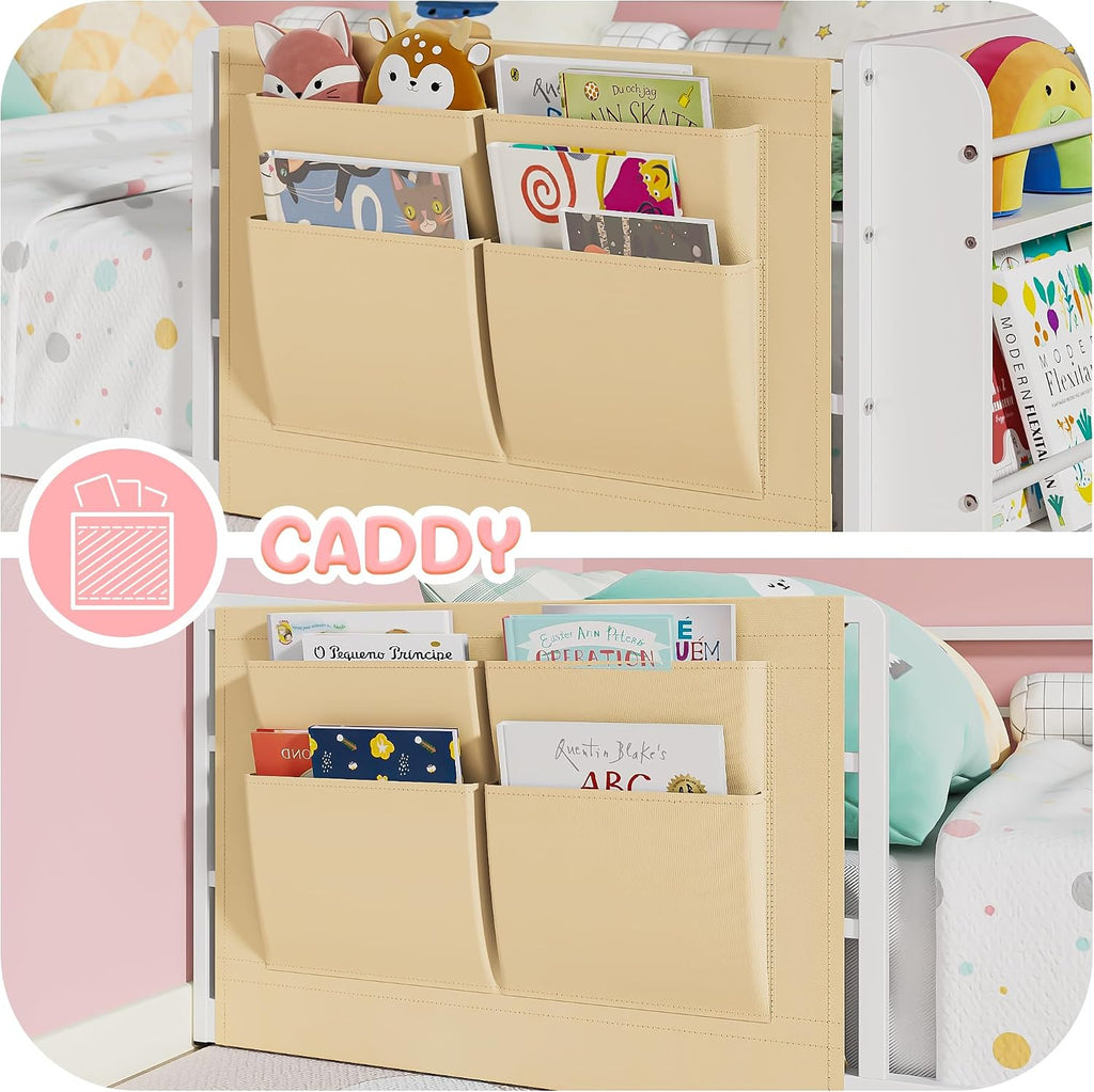 Montessori Floor Bed for Kids with 2-Tier Bookcase and Caddy