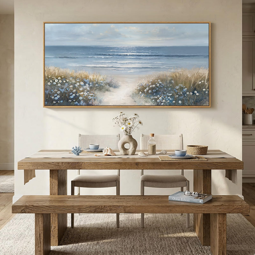 Extra Large Framed Coastal Landscape Wall Art, 60x30 Inch