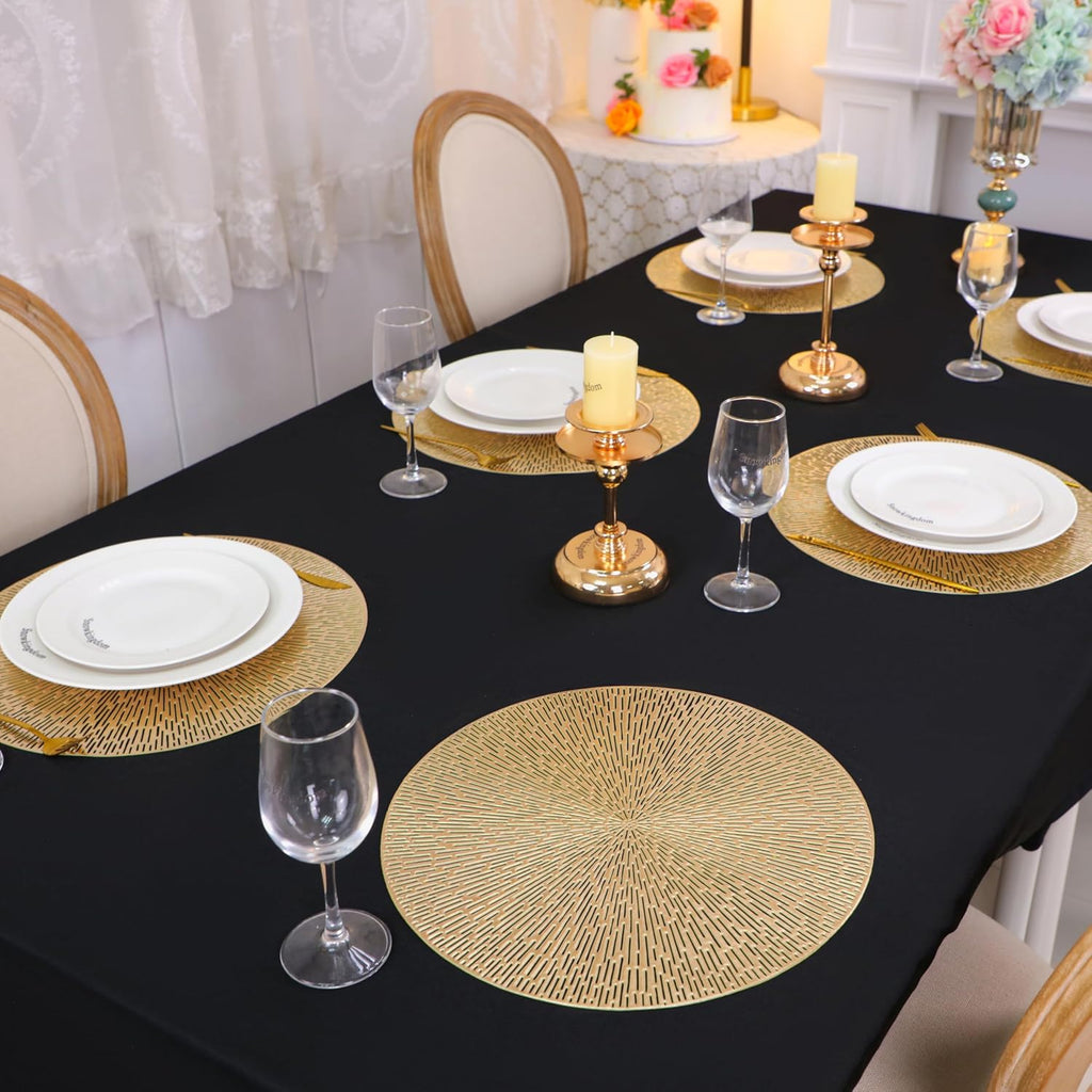 Round Gold Placemats, Gold Vinyl Metallic 15 Inch Round Placemat, Washable Wipeable Hollow Place Mats Non - Set of 12