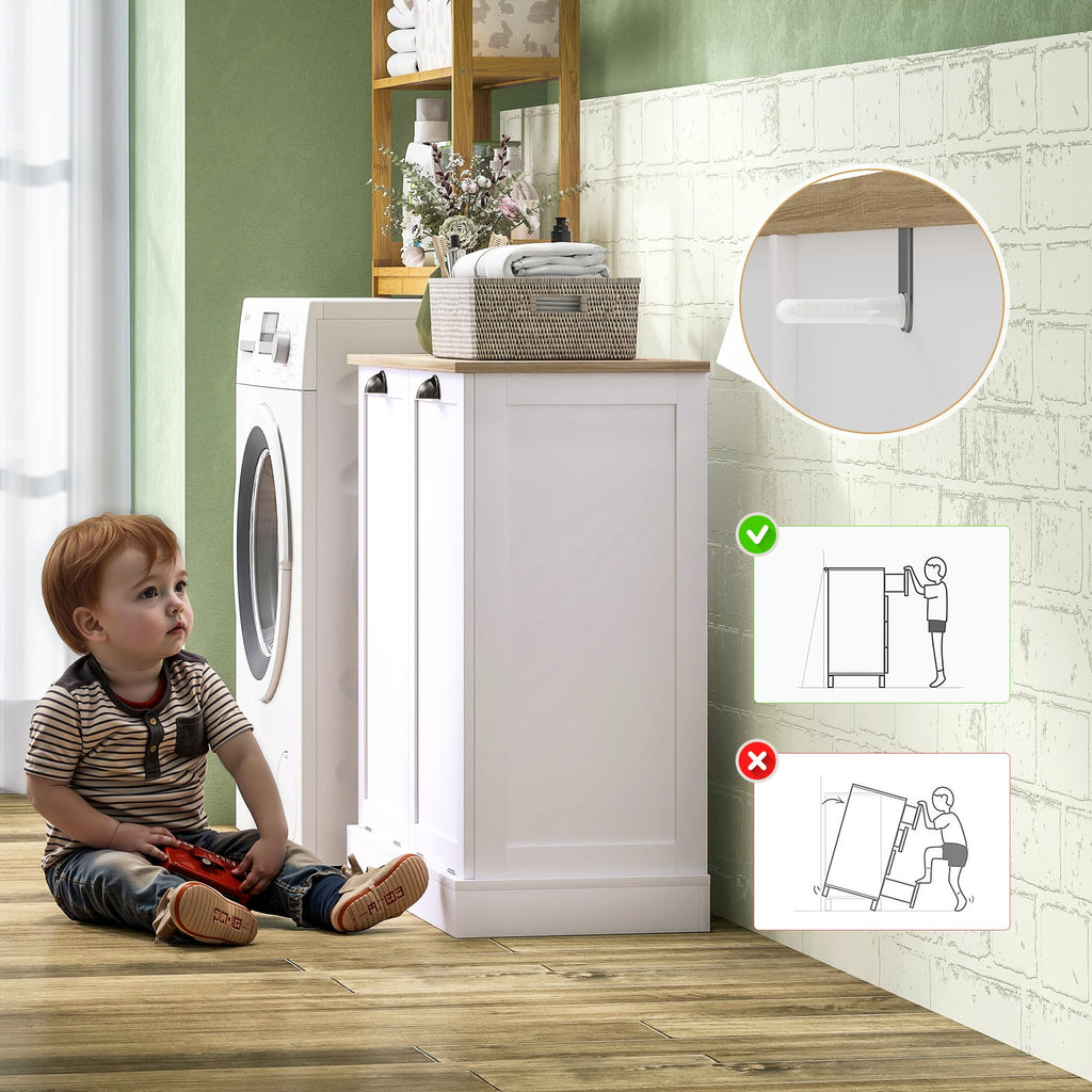 Double Tilt-Out Laundry Hamper Cabinet with 2 Removable Basket White