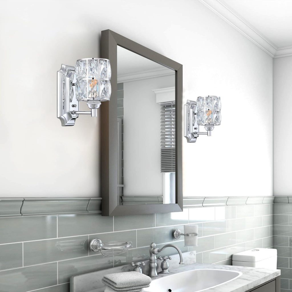 Crystal Wall Sconce Chrome Dry&Wet Dual Use 1 Light 2 Pack UL Certified