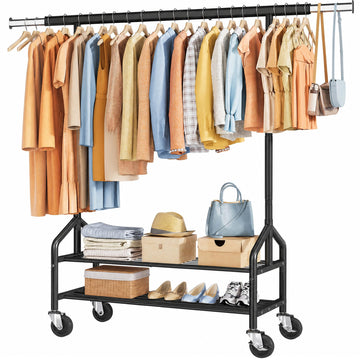 Clothing Rack with 2 Shelves, Heavy Duty Load 350 LBS, Black