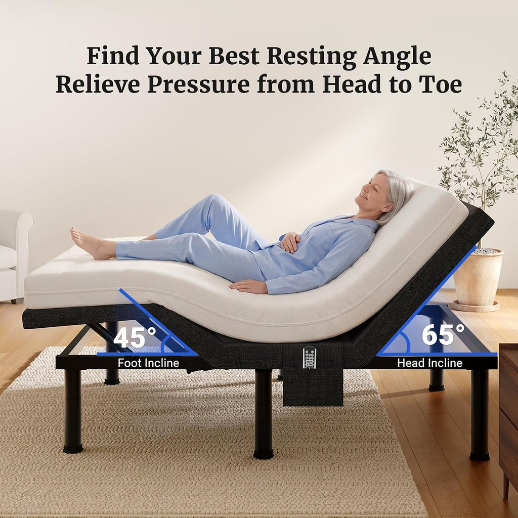 T600 Split King Adjustable Bed Frame with Massage & Remote, Syncable Adjustable Bed Base with Head & Foot Incline