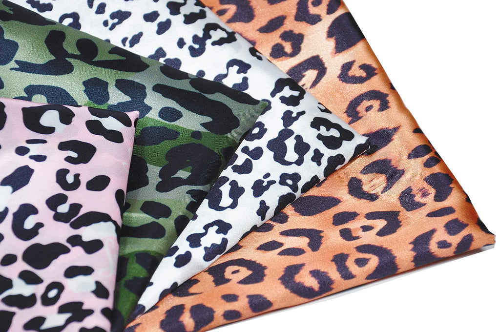 Satin Print Fabric Cheetah Pattern for Craft and Decoration (2Yds, White&Black)