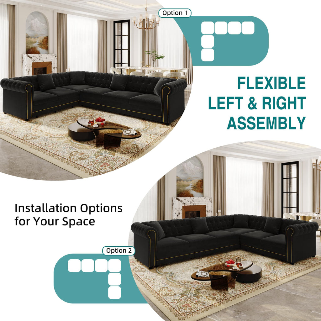 115.3" L-Shaped Sofa Couch with Pull Out Bed, Oversize Convertible Sectional Sleeper Sofa with Button Tufted & Rolled