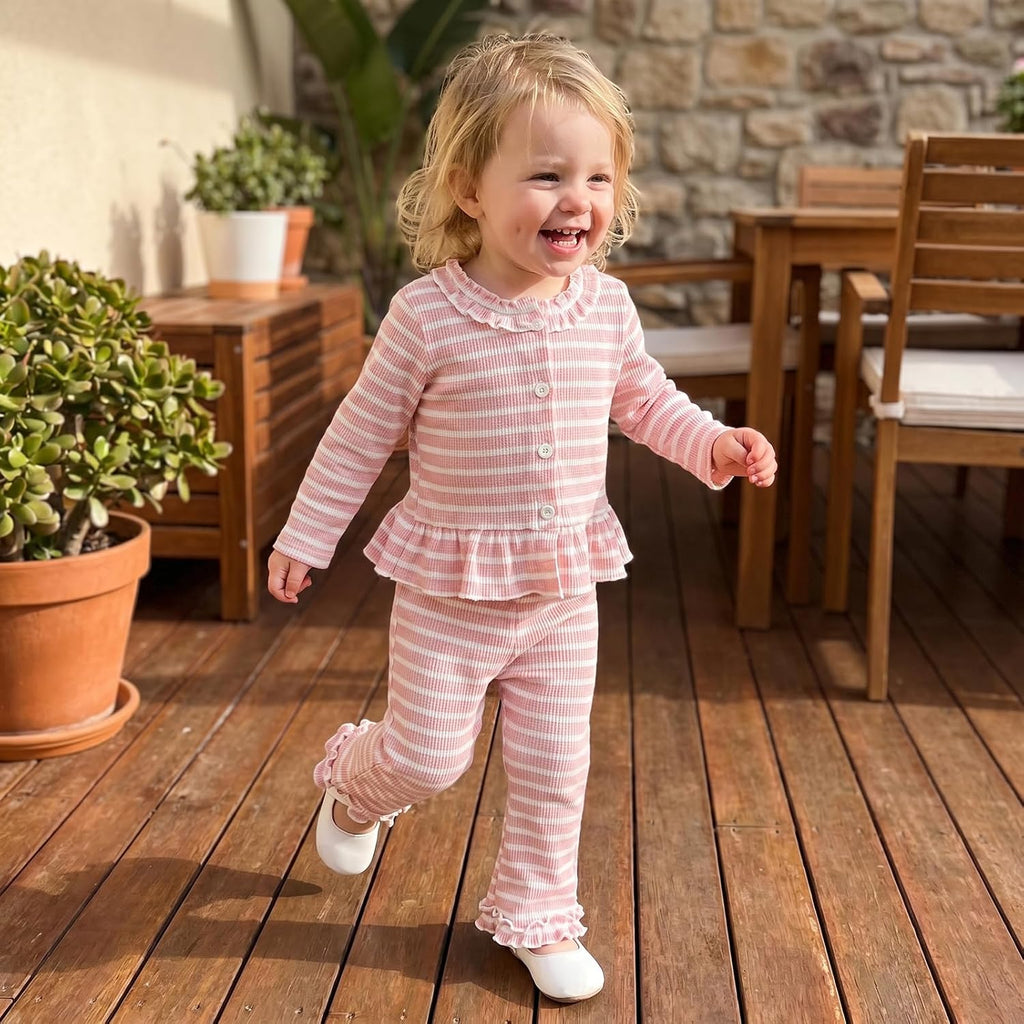 Toddler Baby Girl Fall Clothes Ruffle Tops Flared Pants Set
