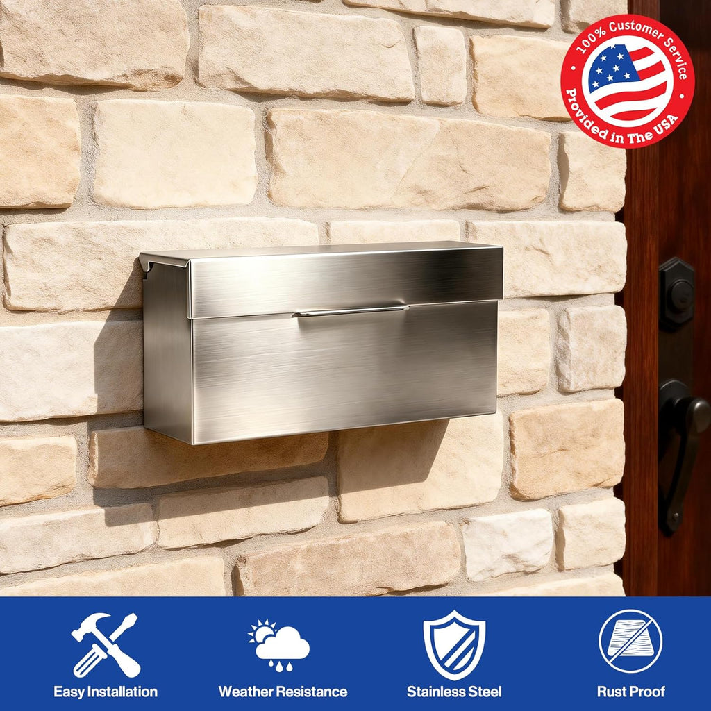 Rainproof Stainless Steel Mailbox for Walls, Heavy Duty Wall Mounted Mailbox (2)