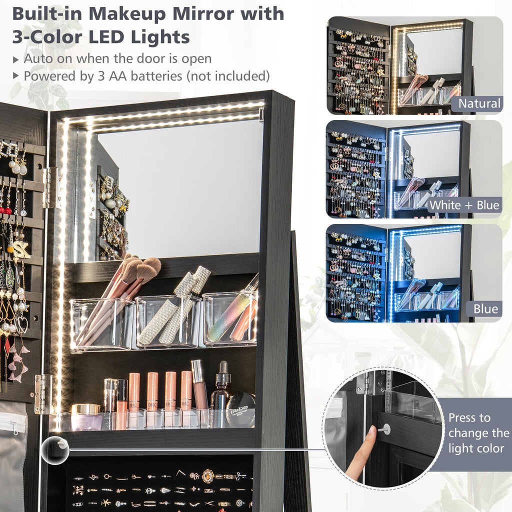 Swivel Jewelry Armoire, Full Length Mirror, Lockable, Black