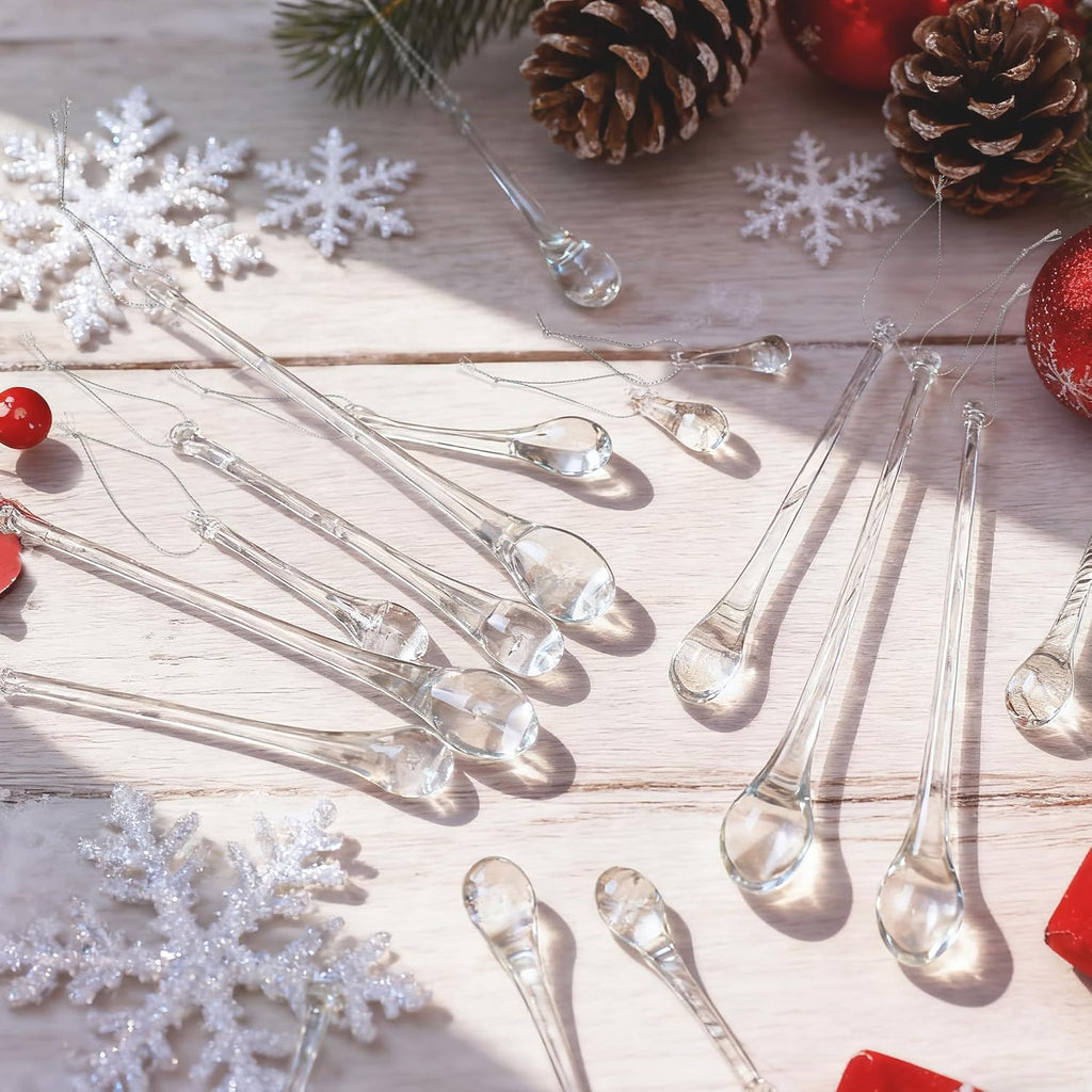 Handmade Glass Crystal Teardrop Christmas Ornaments, Clear Decor - Set of 64