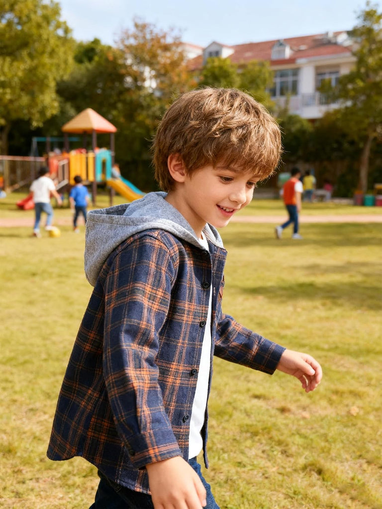 Boys Flannel Shirts Kids Plaid Hoodie