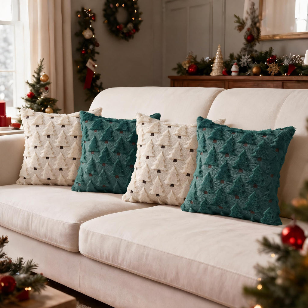 Christmas Throw Pillow Covers 18x18 inch Set of 4 Beige and Green