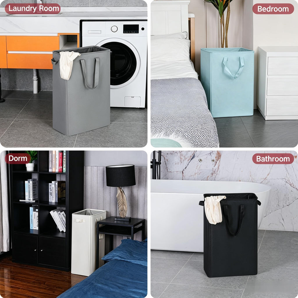 Slim Laundry Basket, Narrow Laundry Hamper with Handles, Collapsible Dirty Clothes Hamper, Tall Laundry Bin for