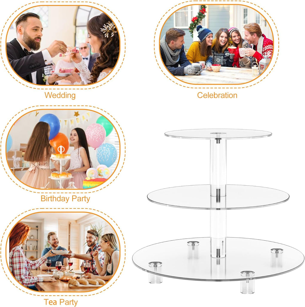 Acrylic Cupcake Stand Clear Round Dessert Tower Holder Display with Base