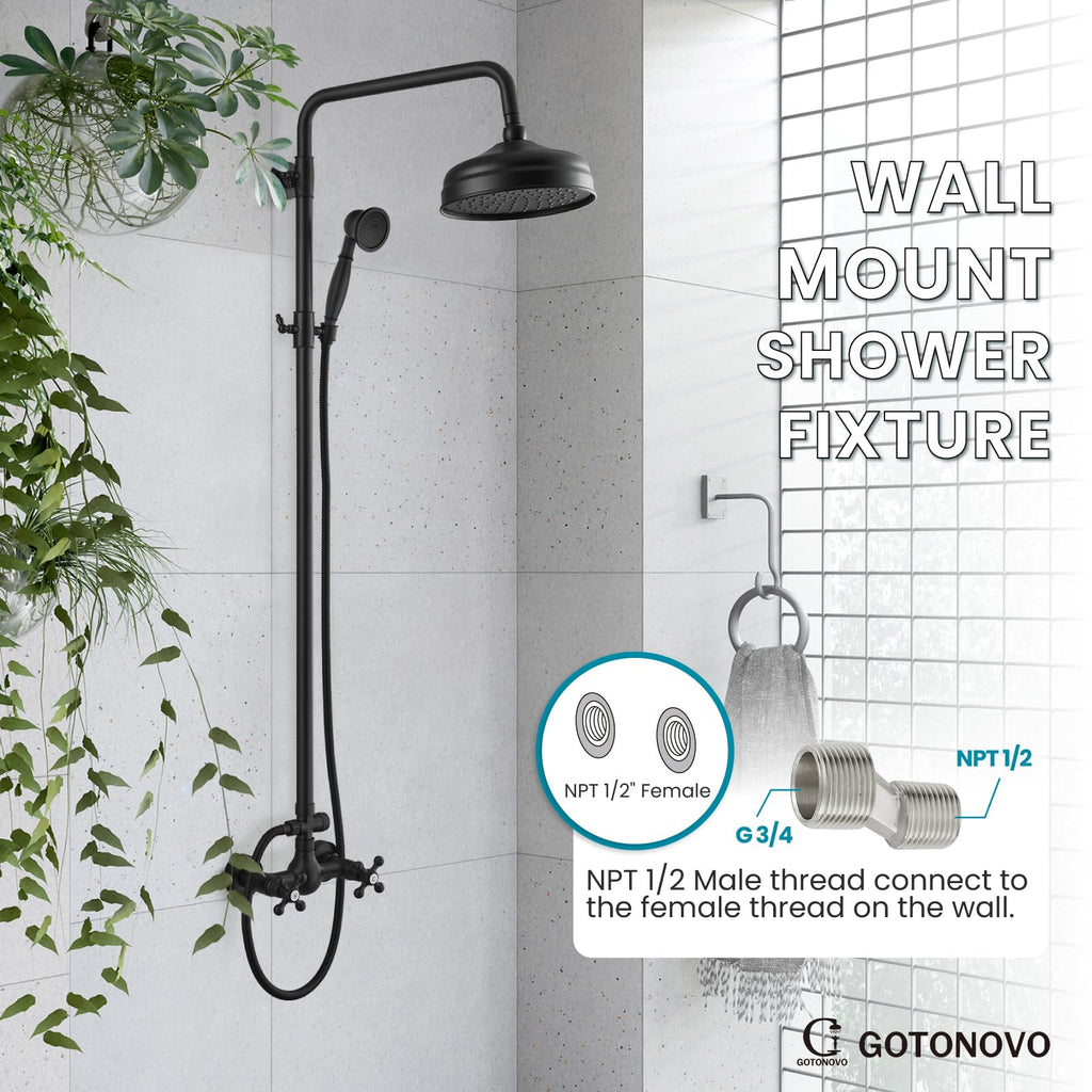 Exposed Shower System Wall Mount,Matte Black,Metal Handheld