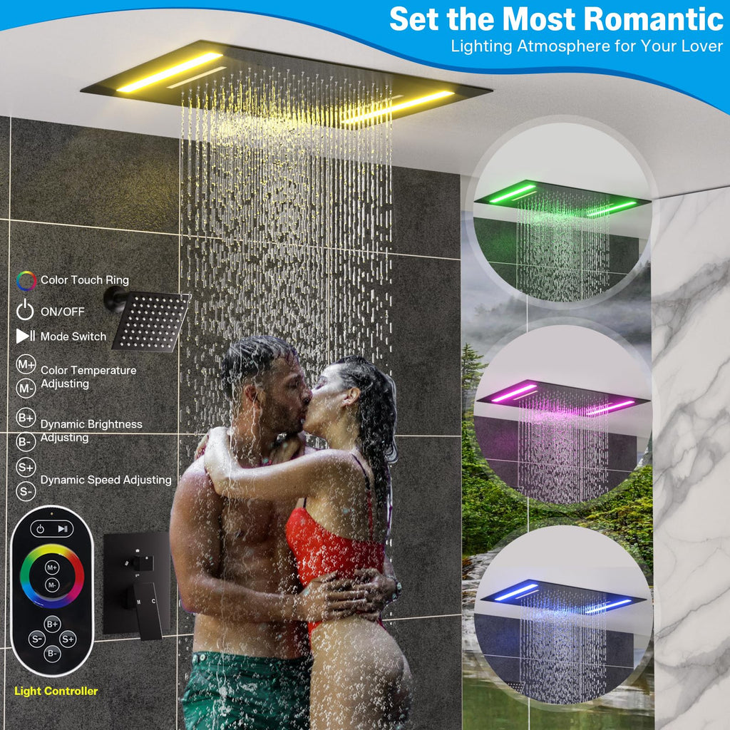 Luxury Shower Heads 20x14 Inch LED Rainfall Shower Head with 2 Functions - Rainfall & Waterfall Modes, Independent