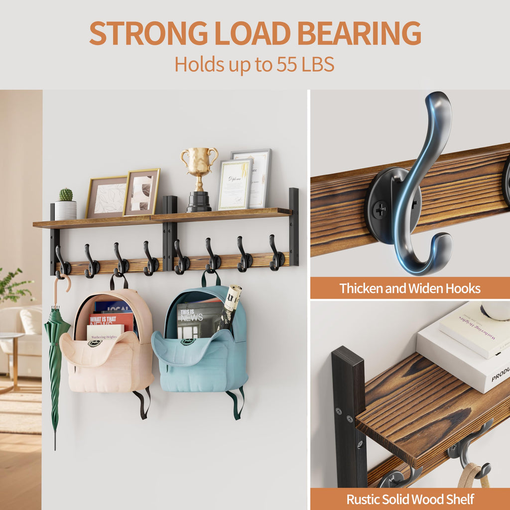 33 inch Coat Rack Wall Mount with Shelf, Entryway Wall Hooks with Shelf, Heavy Duty Coat Hanger Wall Mount, Rustic