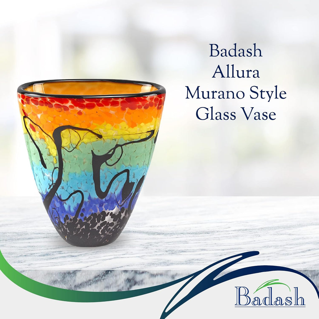 Allura Murano-Style Art Glass Flower Vase Centerpiece, 7 Inch
