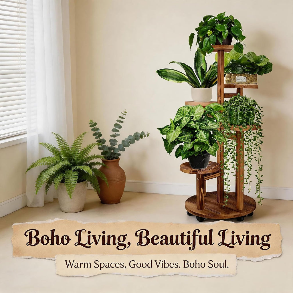 5 Tiered Tall Plant Stand for Indoor | Wood Plant Shelf Corner Display Rack, Multi-tier Planter Pot Holder Flower