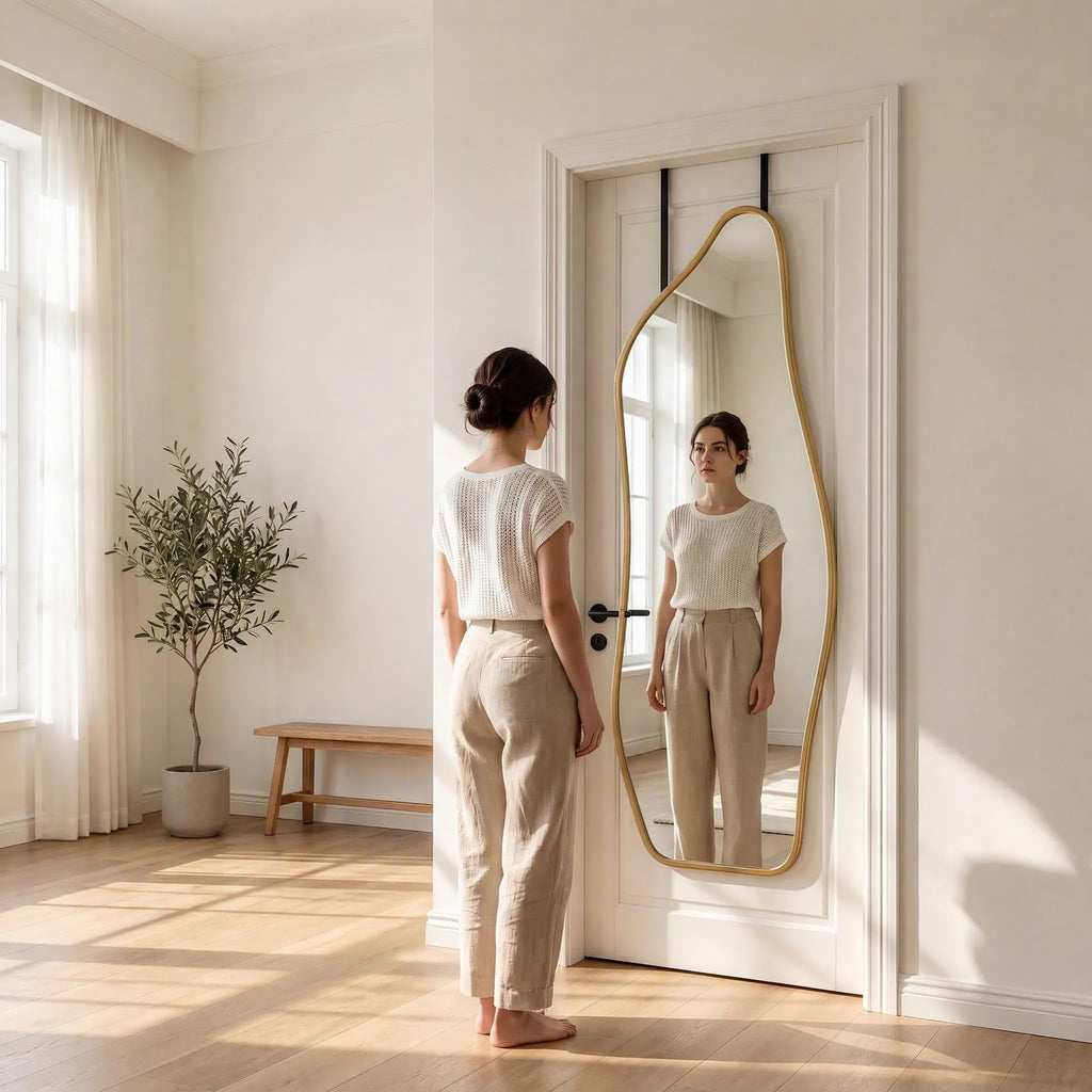 16" x 48" Irregular Dolphin Full Length Over Door Mirror Gold