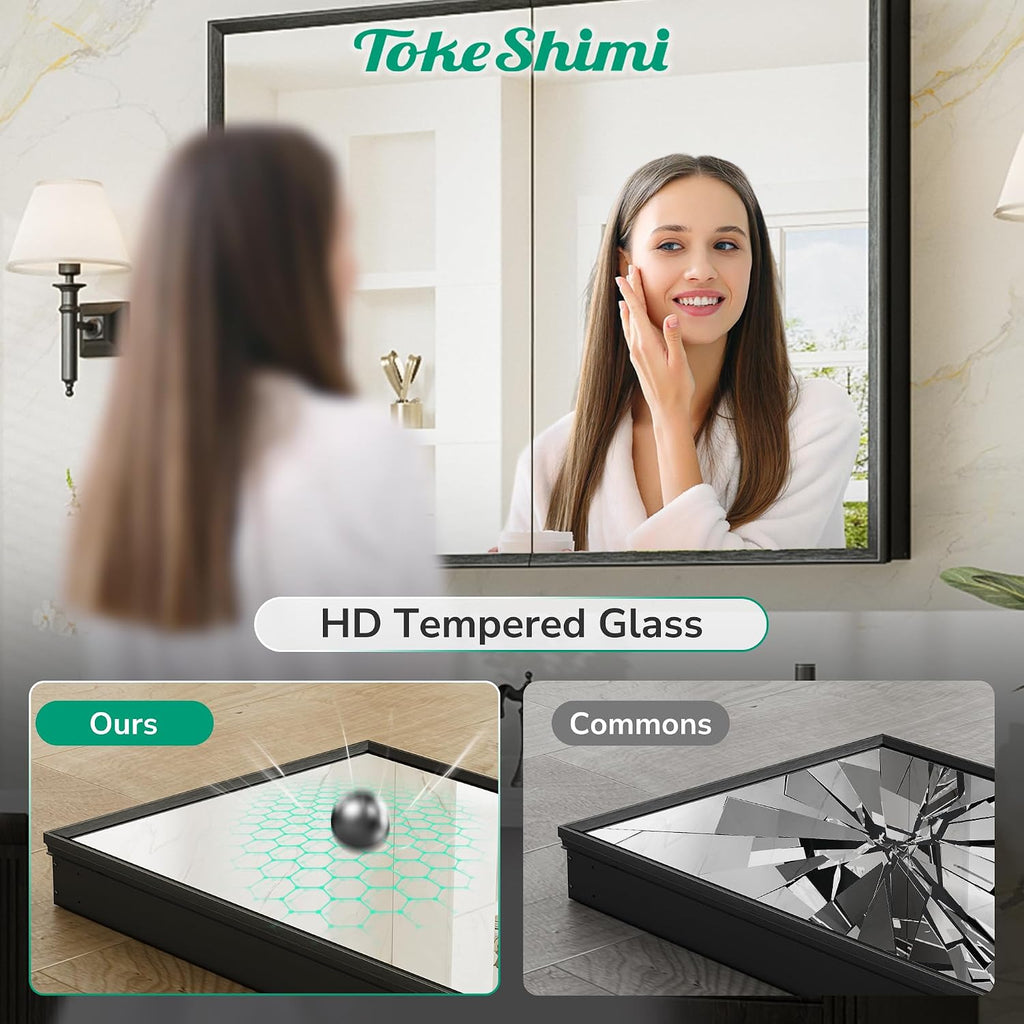 14 x 24 Recessed Medicine Cabinet with Mirror, Assembly Required, Black Medicine Cabinet , Stepless Adjustable