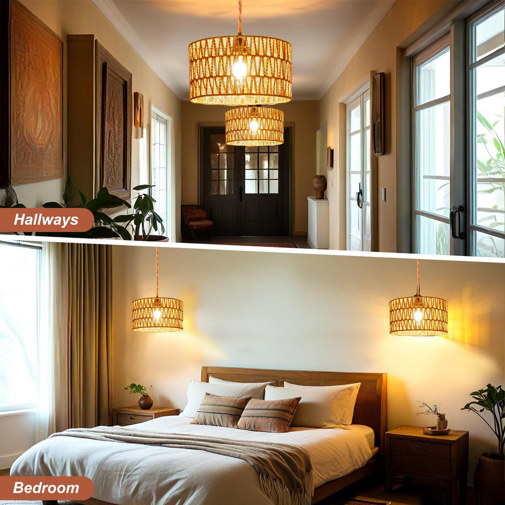 Plug in Pendant Light, Rattan Hanging Lights with Plug in Cord, Handmade Hanging Lamp Plug in, Rattan Light Fixtures
