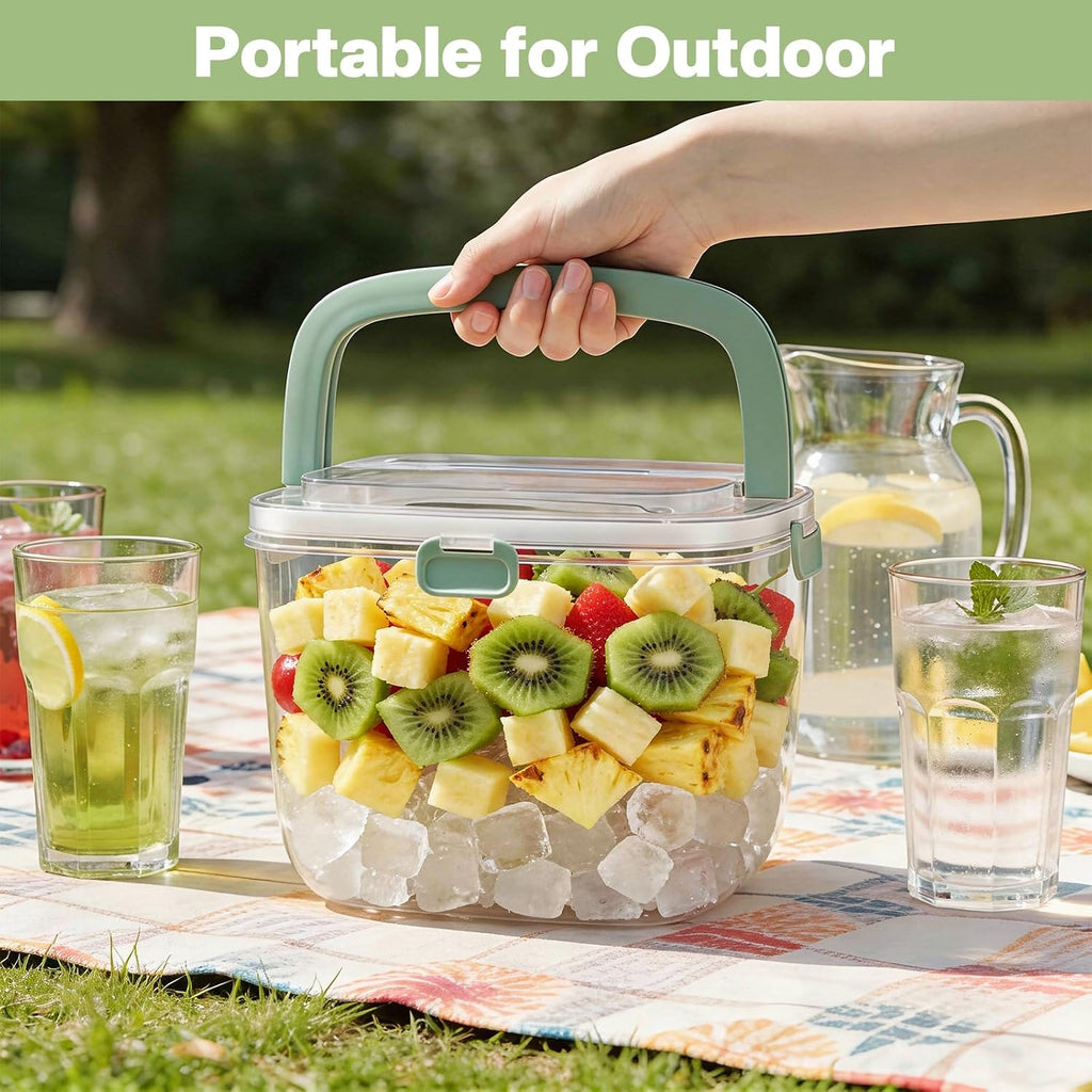 5L Ice Cube Storage Bin with Lid and Tong, Clear Ice Bucket for Freezer Portable Plastic Refrigerator Containers Wine