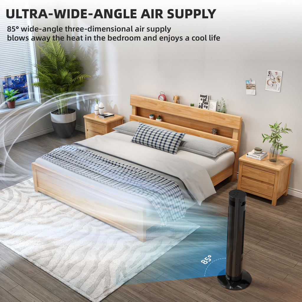 Tower Fan Portable Electric Oscillating Fan Quiet Remote Control Bladeless Floor Fan 3 Wind Speed Mode 12H Timer