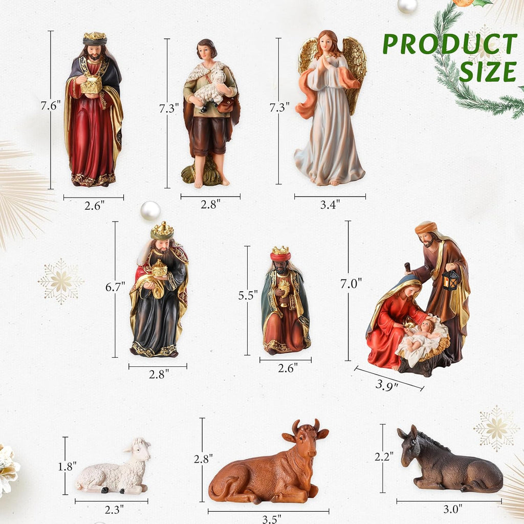 Nativity Set for 11 Pcs, 7.6" Christmas Nativity Scene Holy Family Set Resin Figurines Collectible for Holiday