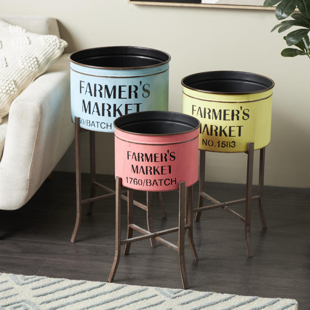 Metal Planter, Set of 3 Planter 22", 25", 28" H, Multi Colored