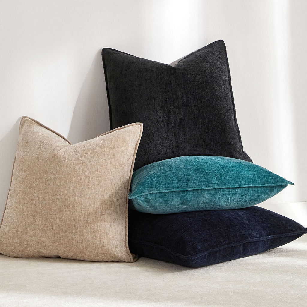 24x24 Chenille Decorative Throw Pillow Covers Set of 2, Beige