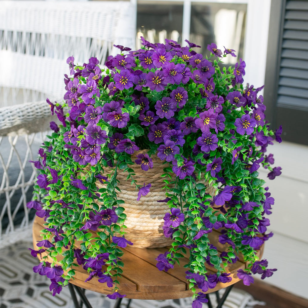 Artificial Flowers for Outdoors Garland Decoration, 2Pcs Dark Purple Fake Hanging Flowers, UV & Fading Resistant