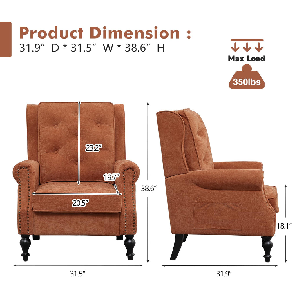 High Back Accent Chair, Vintage Wingback Armchair, Upholstered Reading Sofa Chair with Solid Wood Legs Comfy Home