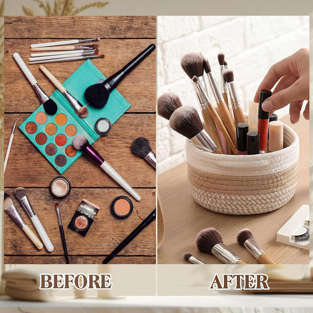 6 Pcs Boho Cotton Rope Storage Baskets for Organizing 3 Sizes Woven Shelf Basket Set Decorative Nesting Fabric Bins
