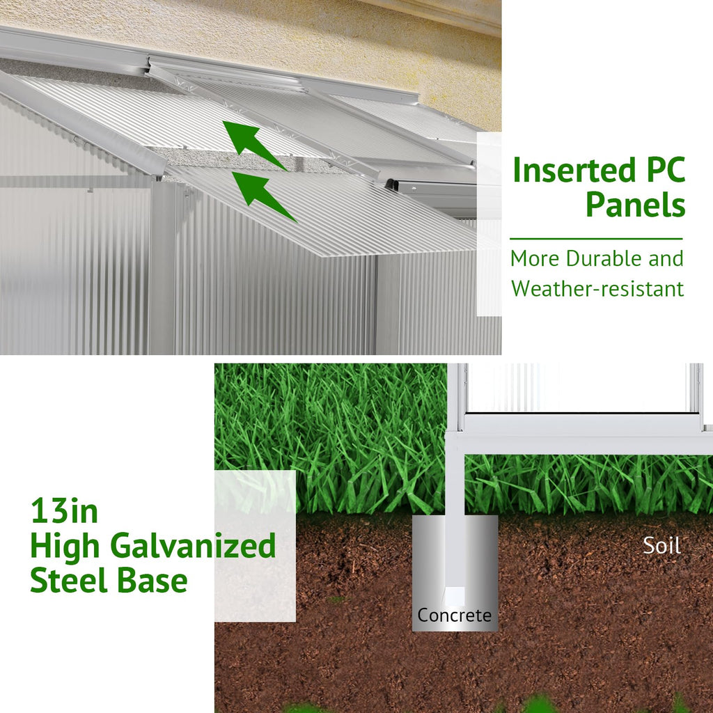 Lean-to Polycarbonate Greenhouse 6x2 FT, Sliver, Outdoor Garden
