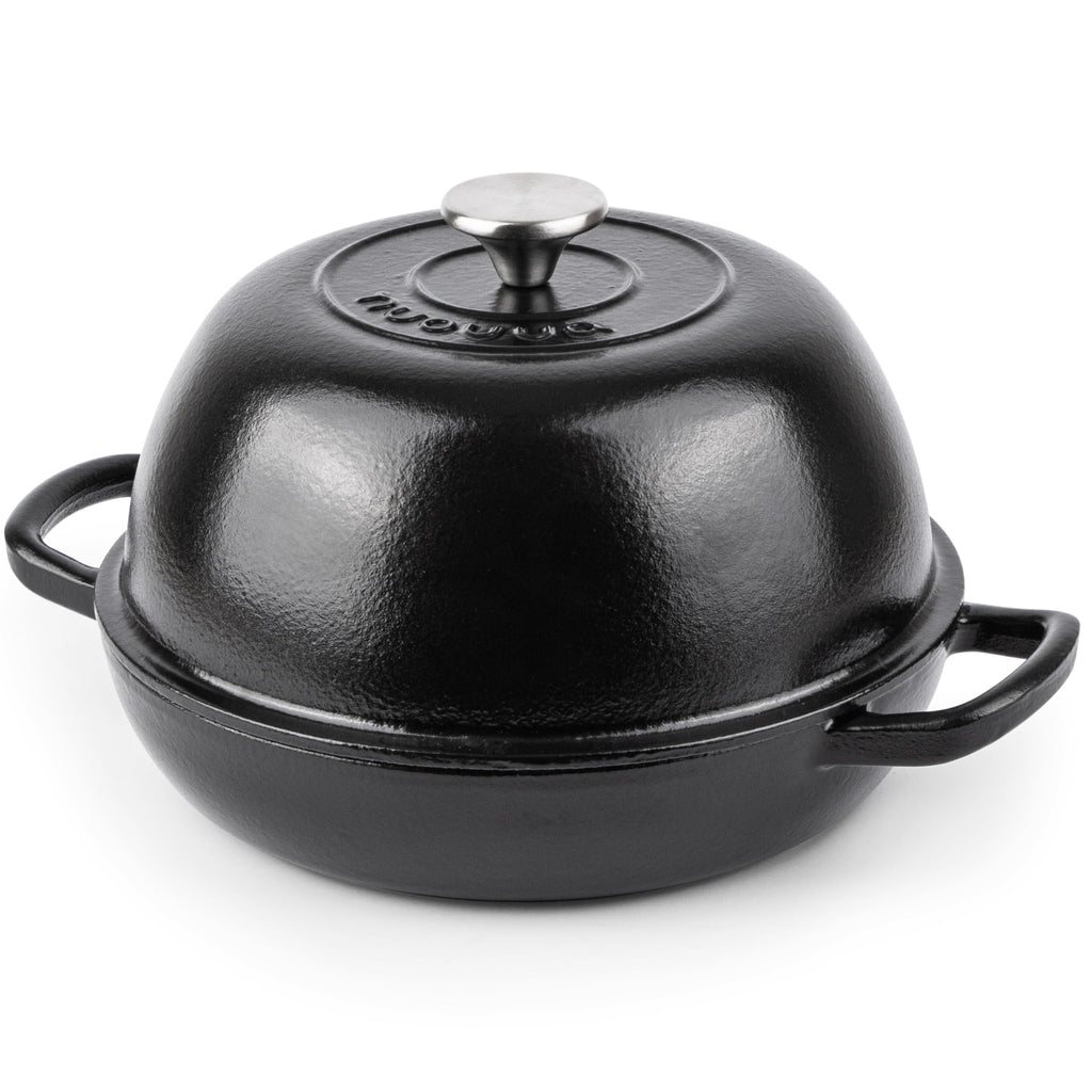 Enamelled Cast Iron Dutch Oven Pot - Dutch Oven For Sourdough Bread Baking - Cast Iron Bread Pot - Black, 6 Quarts