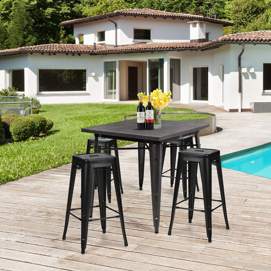 30 Inch Stackable Metal Bar Stools Set of 4 with Low Backs, Black