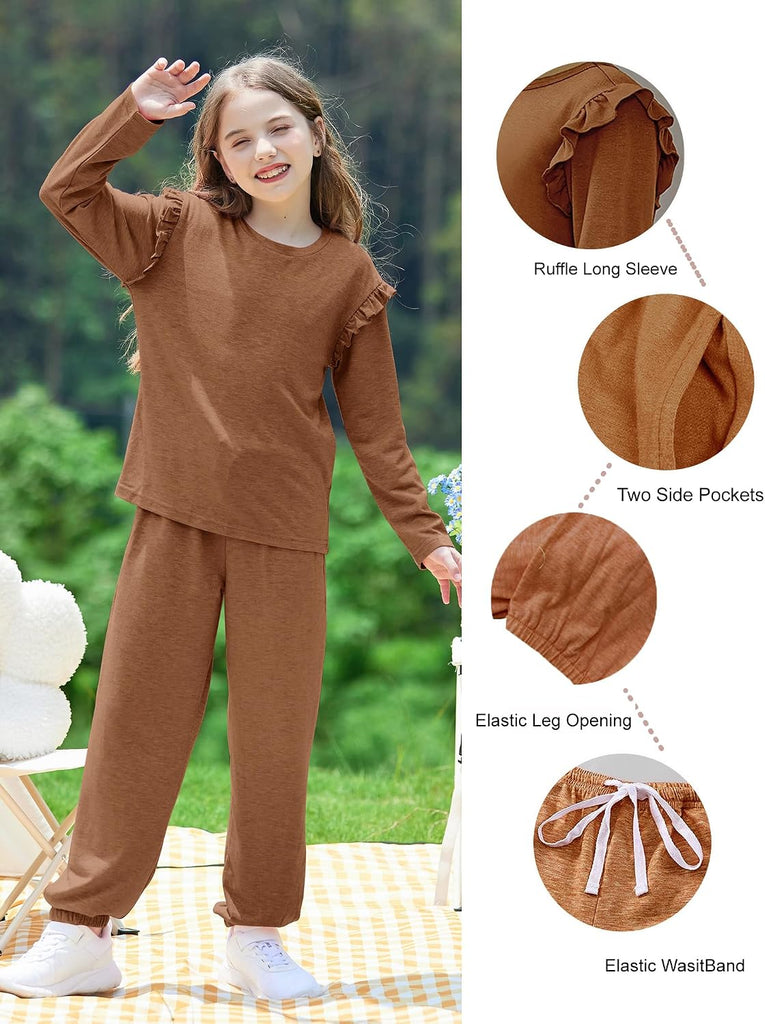 Kids Girls Clothes Ruffled Tops and Pants Sets 2 Piece Fall Outfits