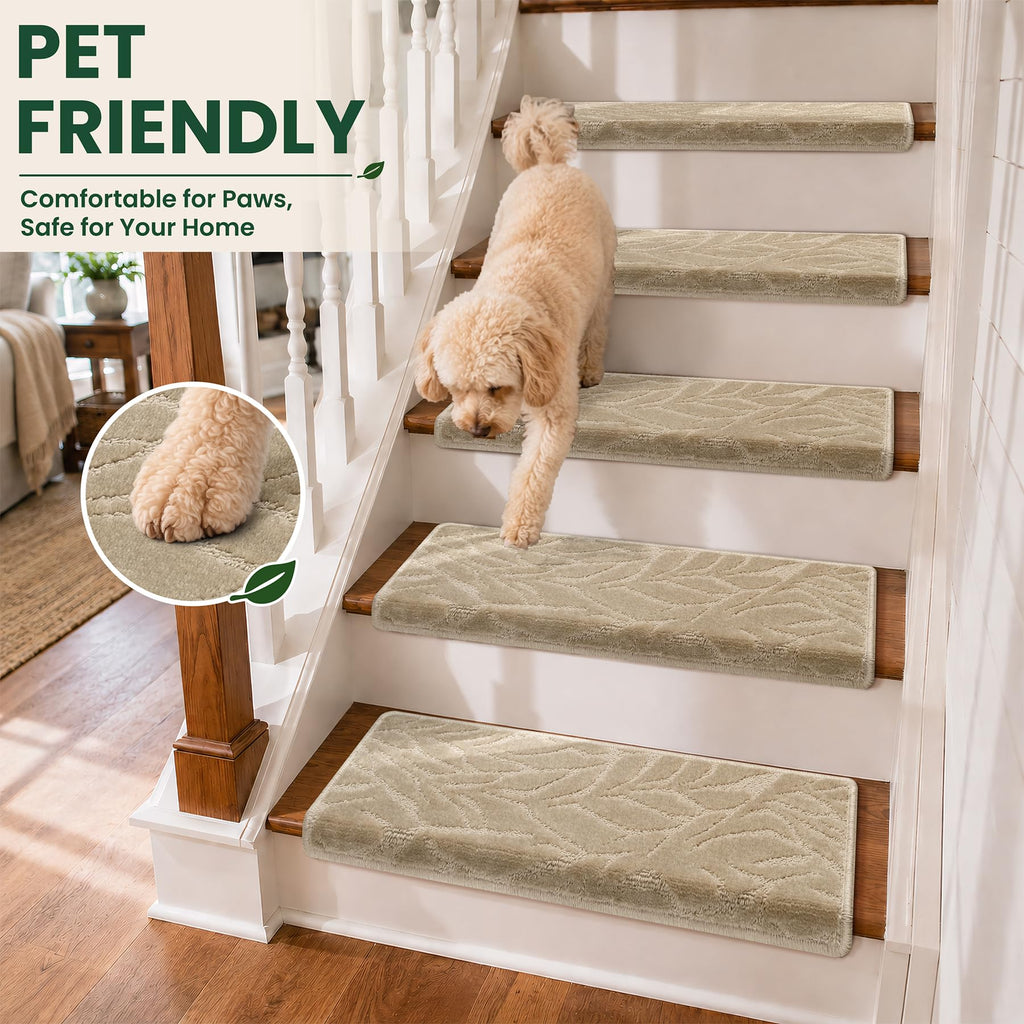 Bullnose Stair Treads for Wooden Steps, Indoor, 7Pcs, Beige