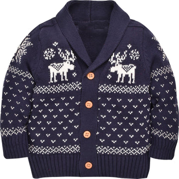 Toddler Baby Boy Girl Christmas Sweater Button Up V-Neck Xmas Outfit Deer Cardigan Unisex Coat Blue