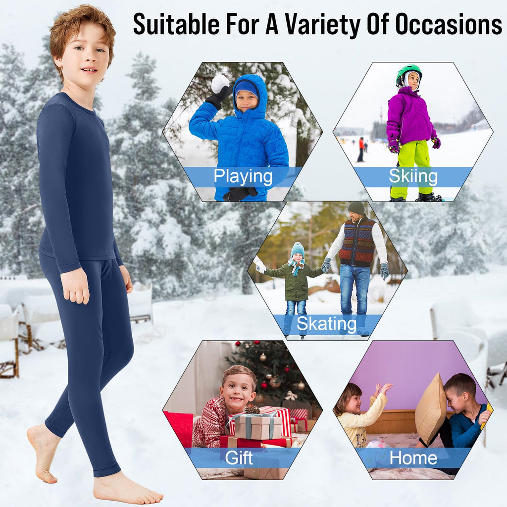 Boys Thermal Underwear Set Base Layer Fleece Lined Underwear for Kids Shirt and Pants for Boys Winter