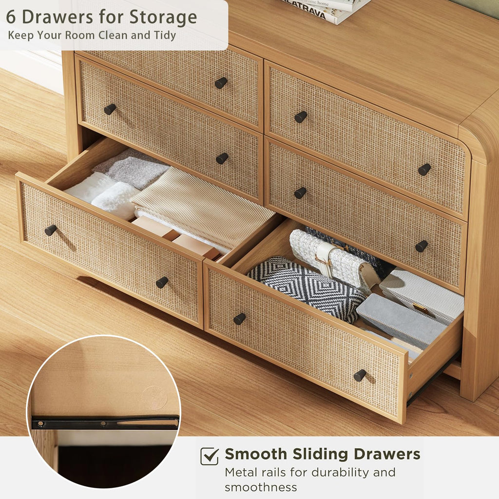 6 Drawer Dresser, 49'' Rattan Dresser