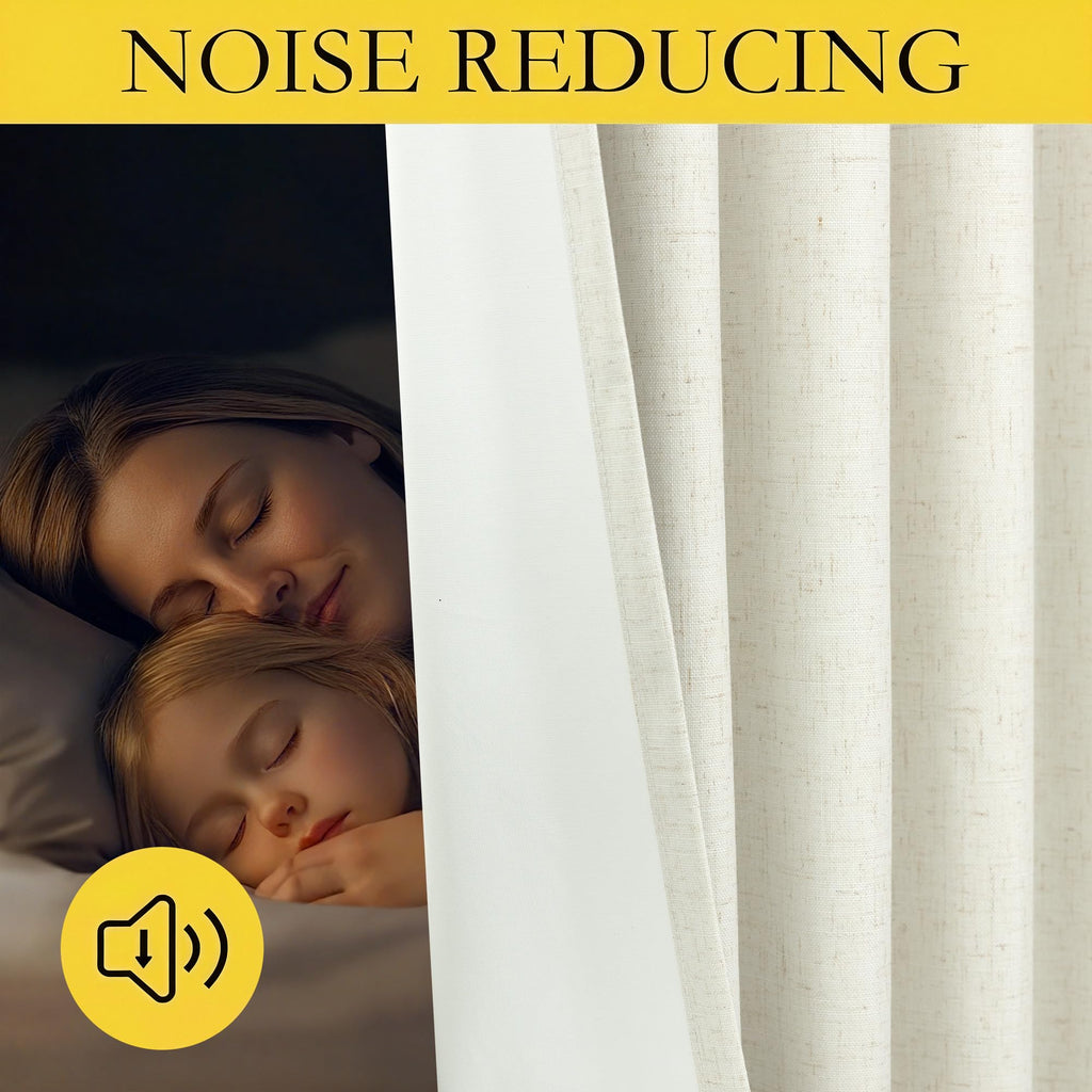90 Inch Length Back Tab Natural Linen Blackout Bedroom Curtains 70 In Wide Cream Ivory Thermal Insulated Soundproof