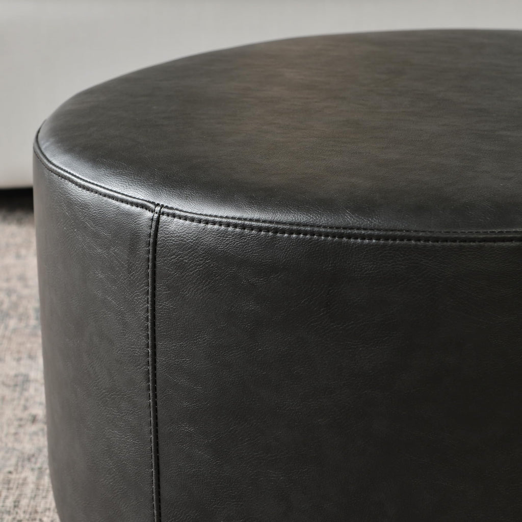 Modern Faux Leather Round Ottoman (24" D x 24" W x 13" H)