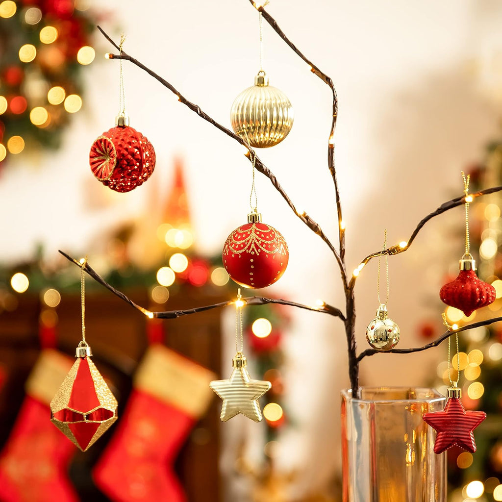 Ornaments for Christmas Trees, 70ct Red and Gold Shatterproof Christmas Tree Decorations, Luxury Hanging Ball