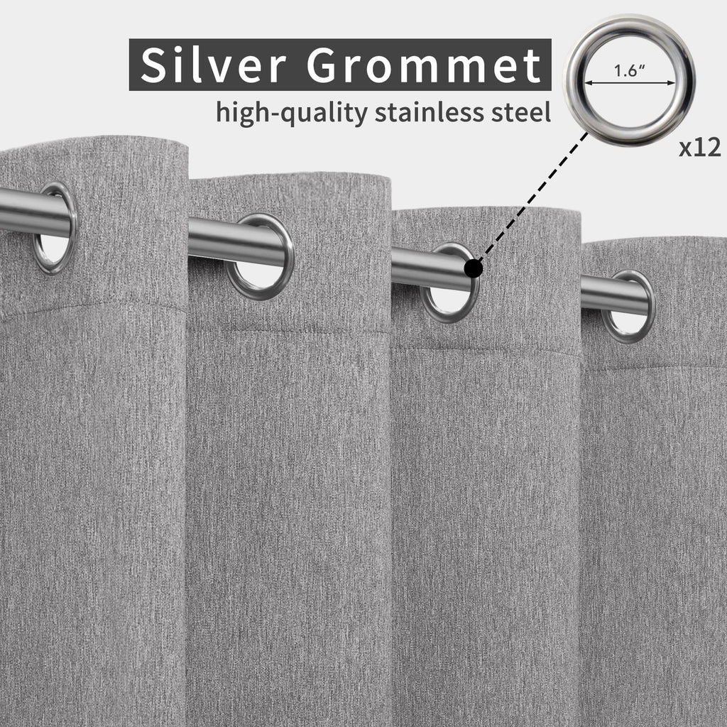 Linen Look Outdoor Curtains 110x108 inch, Grey